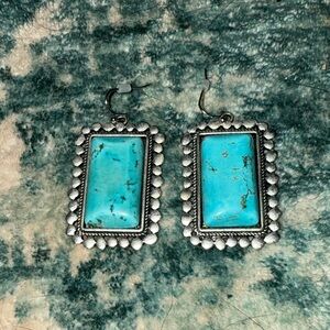Turquoise and Silver Rectangular Earrings